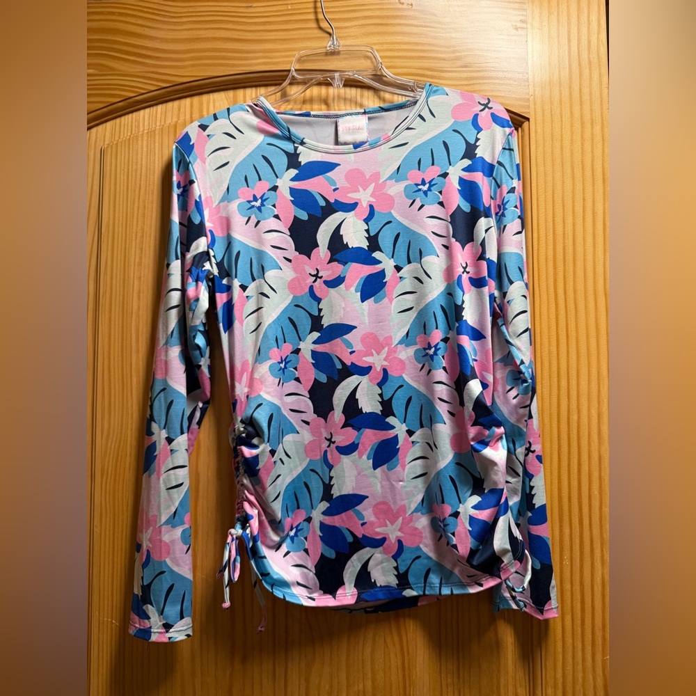 Tropical Floral Long-Sleeve Tee in Pink & Blue